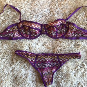 MISSONI x TARGET Purple/Multi Chevron Stripe Bra & Underwear Set 36C/L